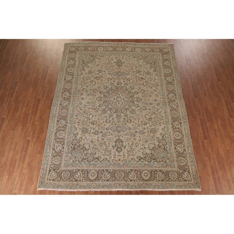 Hand Knotted Oriental 100% Wool Carpet Traditional Floral Oranges & Rust Mashad Area Rug - 12' 4'' X 9' 5''