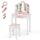 preview thumbnail 1 of 53, Costway Kids Vanity Table & Stool Set with Cute Polka Dot Print - See Details