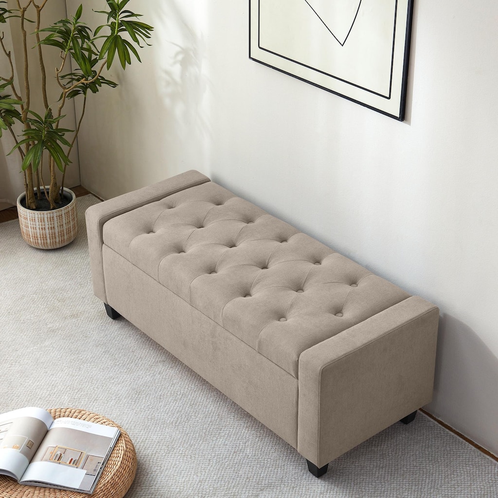 HUIMO Modern Upholstered Flip-Top Storage Ottoman