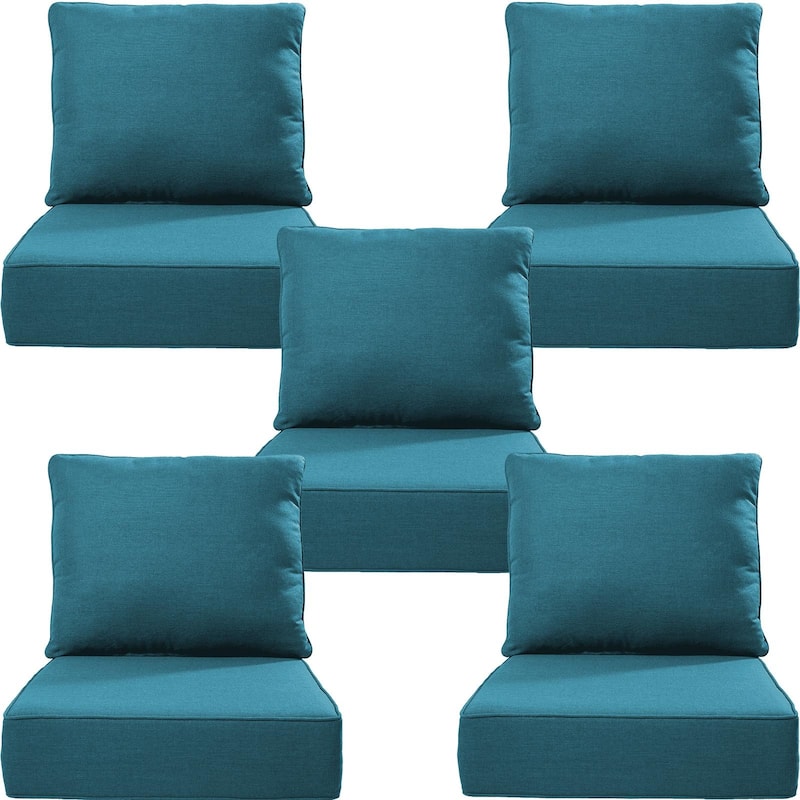 Luxury 6" Outdoor Cushions for Patio Furniture, 24x24x6 Cushion Set, Fade Resistant Replacement Cushions with Removable Cover - Peacock Blue - 5 Set