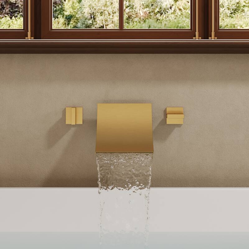 Wall-Mounted Waterfall Bathtub Faucet – Ultra-Thin Stainless Steel Spout with Dual Handle Control
