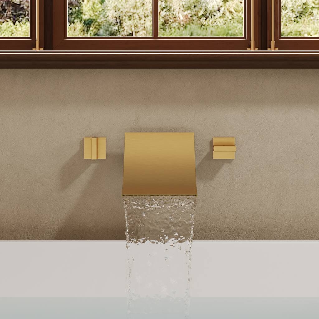 Wall-Mounted Waterfall Bathtub Faucet – Ultra-Thin Stainless Steel Spout with Dual Handle Control