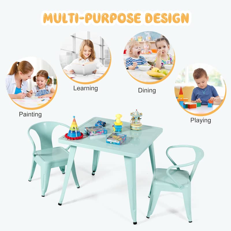 Costway Kids Steel 27'' Square Table Children Play Learn Activity
