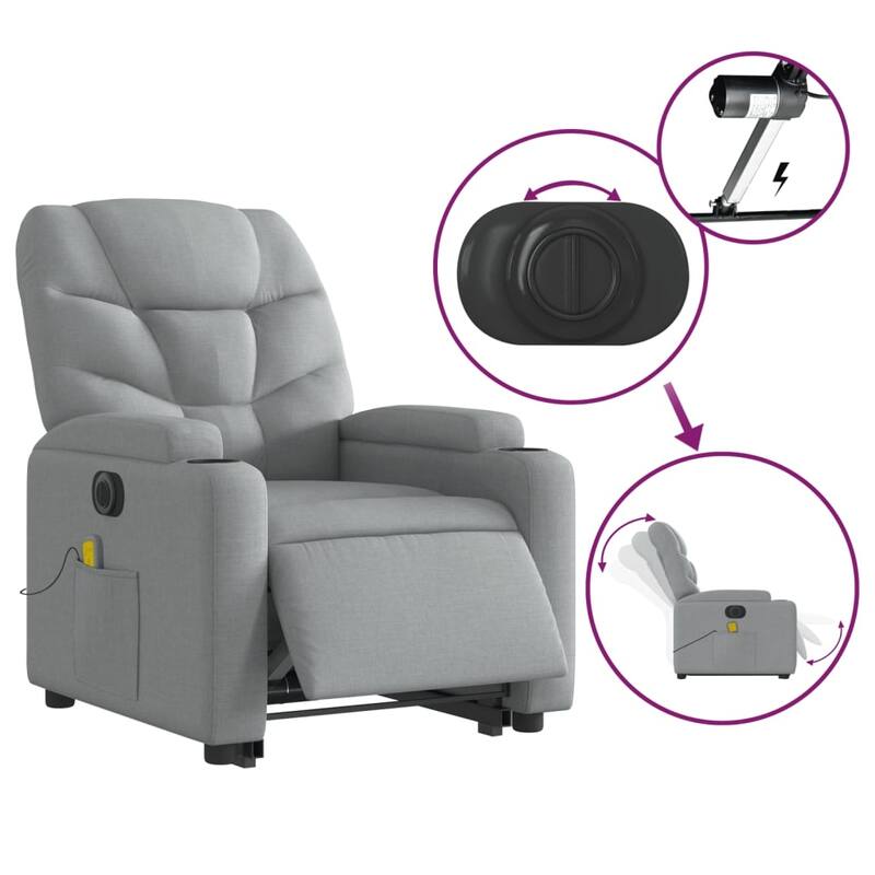 vidaXL Stand up Massage Recliner Chair Light Gray Fabric
