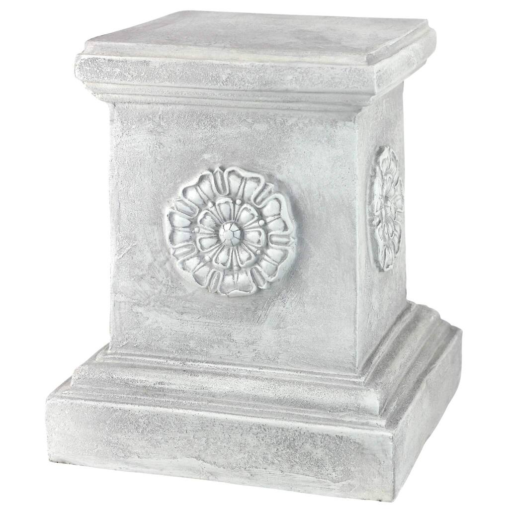 English Rosette Indoor/Outdoor Sculptural Garden Plinth Base Statue Riser, Large, Handcast Polyresin, Antique Stone Finish