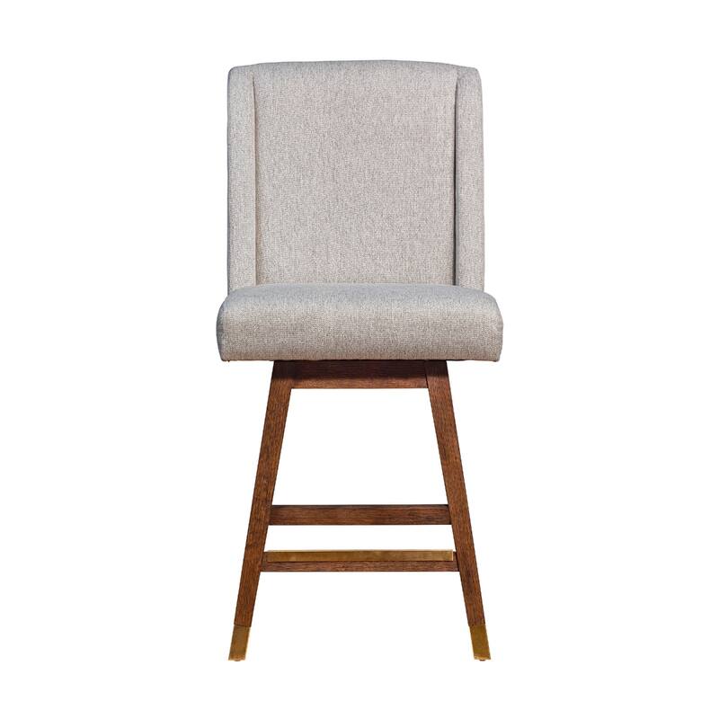 26-Inch Seat Upholstered Swivel Counter Stool with Wingback and Footrest Brown Solid Wood Frame - 40”H x 22”W x 19.5”D - Taupe-Brown