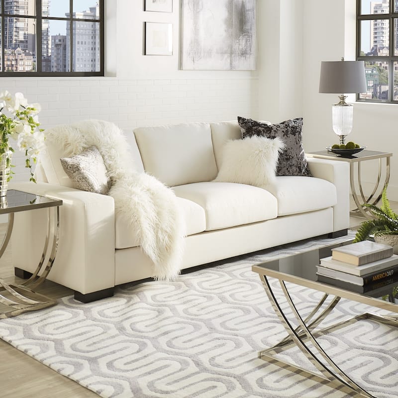Lionel Modern White Fabric Down-filled Sofa by iNSPIRE Q Artisan