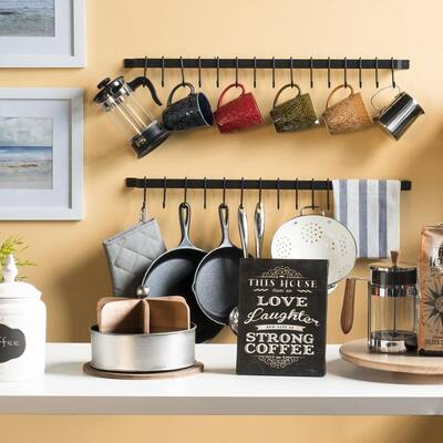 Wallniture Casto 30" Stainless Steel Pot Rack Set of 2 with 30 Hooks, Utensil Holder, Black