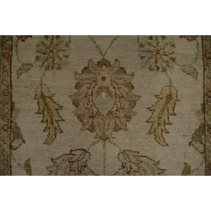 Hand Knotted Oriental 100% Wool Carpet Traditional Floral Beige & Ivories Peshawar Runner Rug - 13' 9'' X 2' 7''