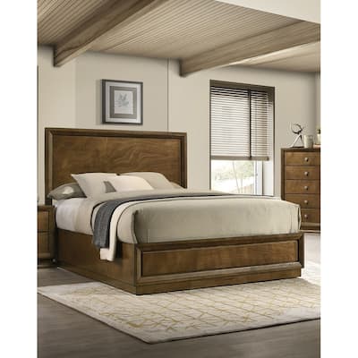 Full Size Engineered Wood Panel Bed with High Headboard and Solid Rubberwood Base