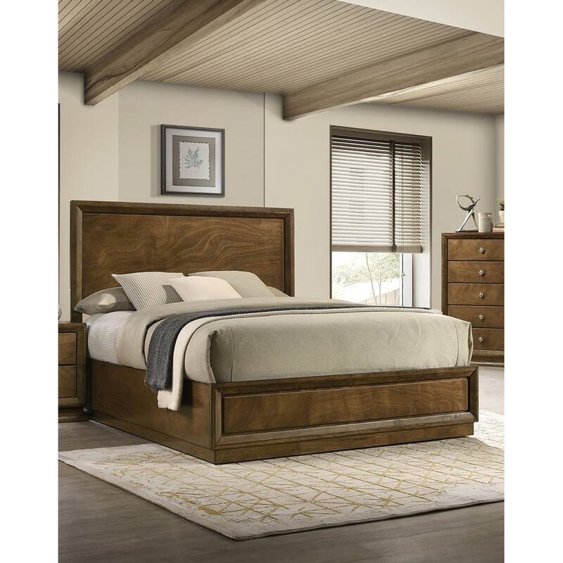Twin Size Wood Panel Bed with High Headboard and Rubberwood Frame and Transitional Style