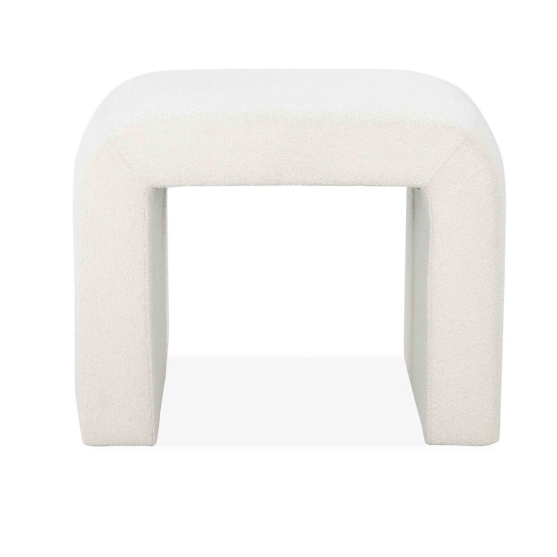 Jea 24 Inch Accent Stool, Soft Cushioned Seat, White Boucle, Panel Legs