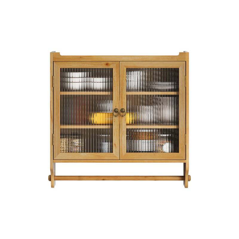 24.8"Glass Door Wall Cabinet with 3 Tiers of Storage with Towel Rack