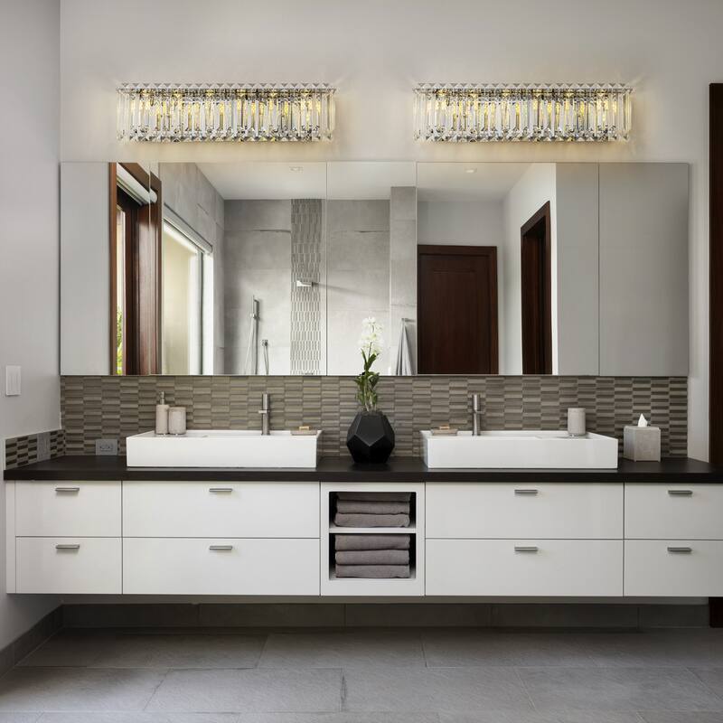 Modern Chrome Vanity Light for Bathroom Luxury Crystal Wall Sconce - W 23"