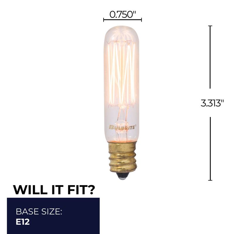 Bulbrite Pack of (4) Dimmable Antique Nostalgic Filament Incandescent Bulb - 25 Watt - Thread Filament T6 Candelabra (E12)