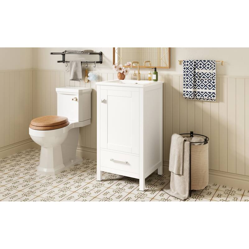 Bathroom Vanity with Ceramic Sink, Freestanding Single Vanity Set, Storage Cabinet with Divider Drawer & Door Shelf