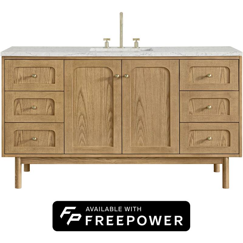 James Martin Vanities 545-V60S-FEJP Laurent 60" Wall Mounted or Free - Light Natural Oak - Oak Finish