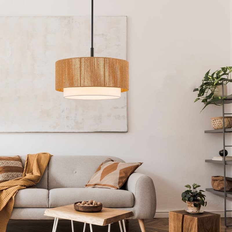 KAWOTI 1-light Adjustable Height Pendant Light with Rattan Shade - W19" x H20"