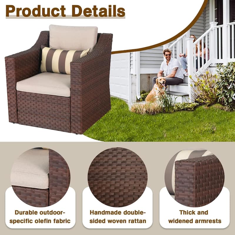 5-piece Outdoor Patio Wicker Lounge Chair and Ottoman Conversation Set
