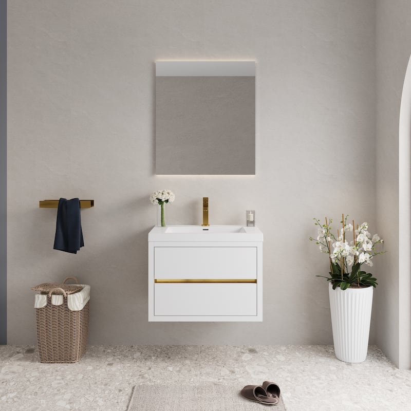 Wall-Mounted Bathroom Vanity with Stone Resin Top - 29.53'' x 19.69'' x 22.44'' - Glossy White
