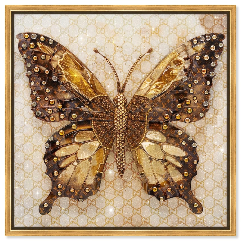 Glittering Elegant Butterfly Canvas by Art Remedy - Gold - 20" x 20"