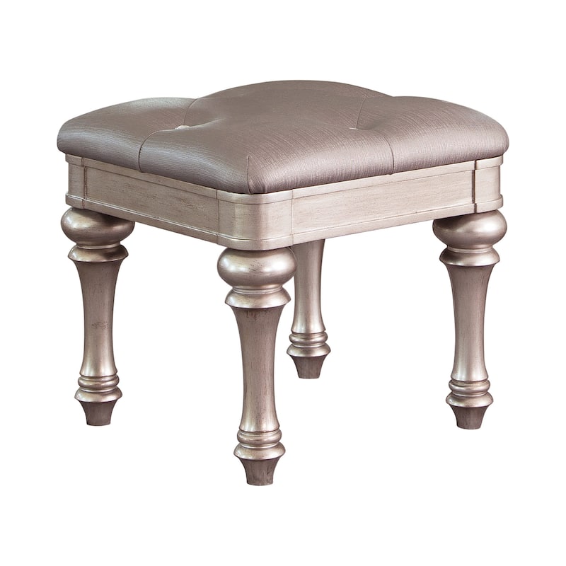 Fabric Vanity Stool with Arrow Bun Feet in Metallic Platinum