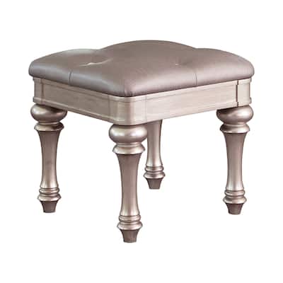 Fabric Vanity Stool with Arrow Bun Feet in Metallic Platinum