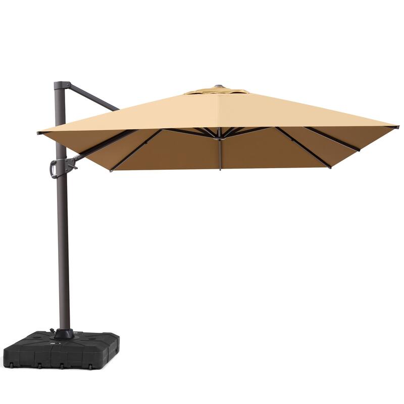 Outdoor 10 x 13 FT Shade Canopy Patio Cantilever Offset Umbrella with Base - Tan