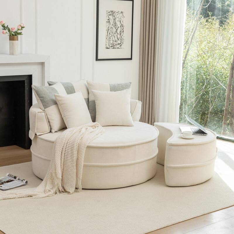 47.63" Round Lazy Fully Compression Sofa, Chenille, with Ottoman