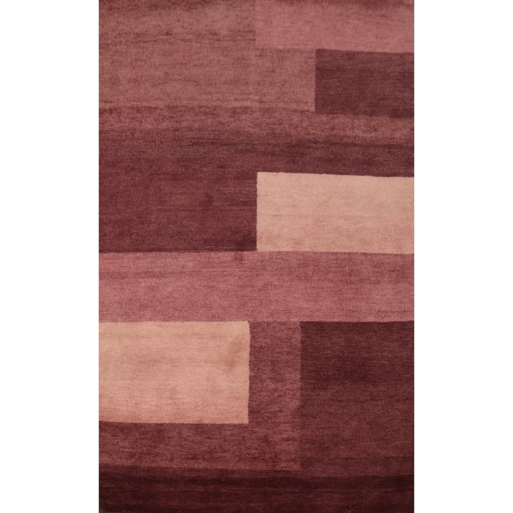 Hand Knotted Oriental 100% Wool Carpet Modern Geometric Purples Gabbeh Area Rug - 7' 11'' X 5' 6''