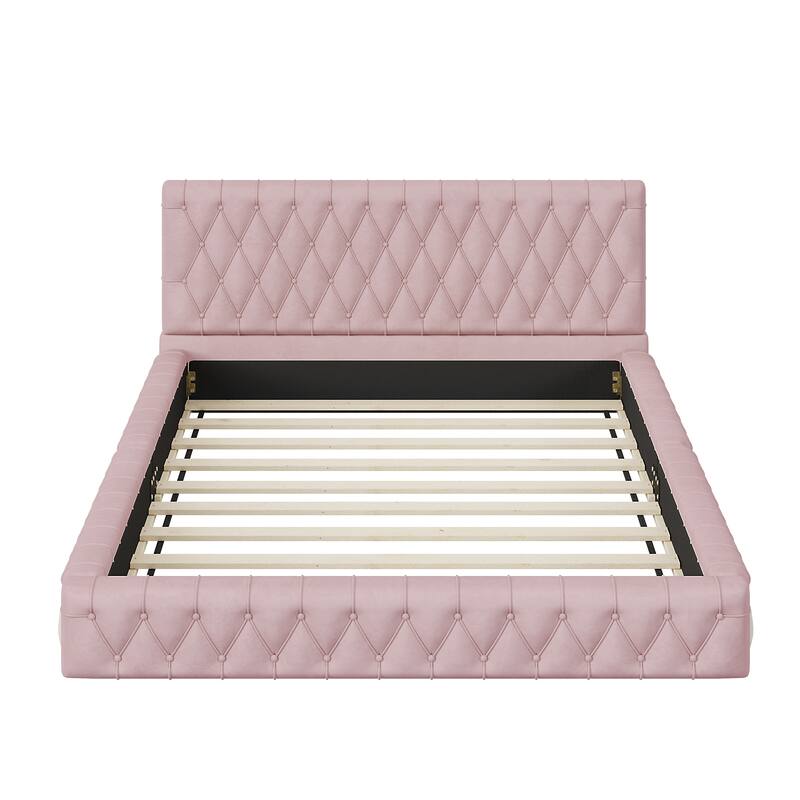 Queen Size Upholstered Bed with Tufted Headboard