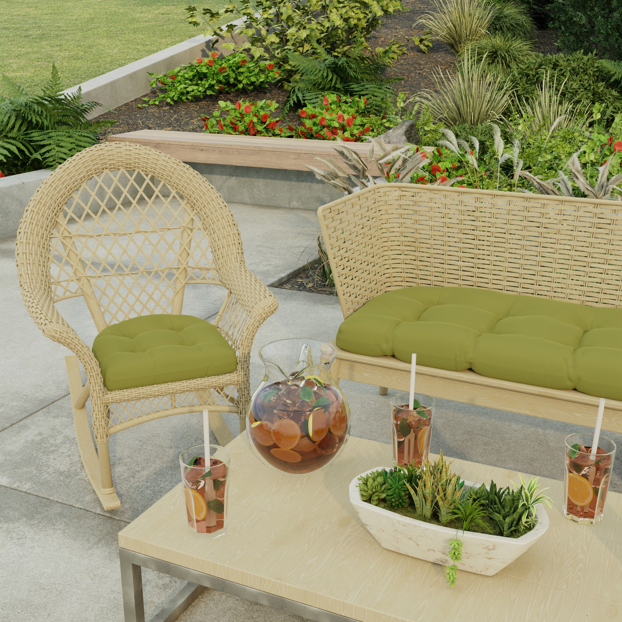 outlet buy 19 x 19 Green Solid Tufted Outdoor Wicker Seat Cushion