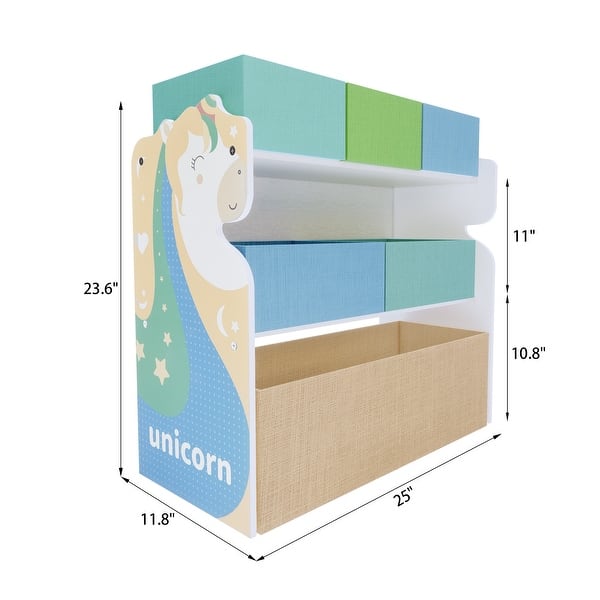 Fortune Candy House-Shaped Kids Storage Cabinet with Fabric Bins, Multi-Compartment Toy & Book Organizer, Vertical Design