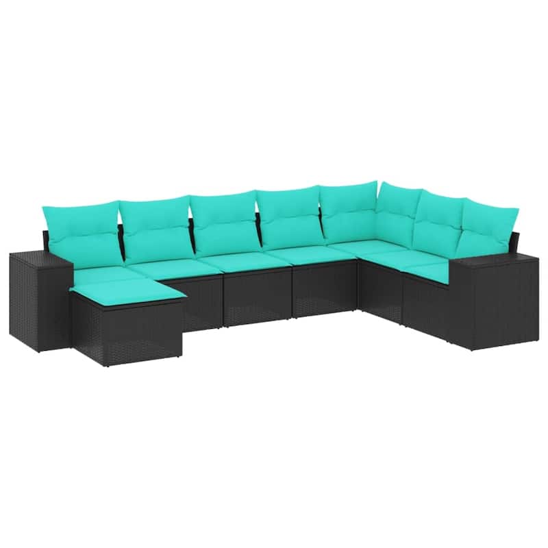 vidaXL 8 Piece Patio Sofa Set with Cushions Black Poly Rattan