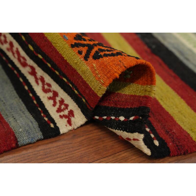 Hand Woven Oriental 100% Wool Carpet Southwestern Tribal Multi-Colored Kilim Area Rug - 8' 2'' X 5' 0''