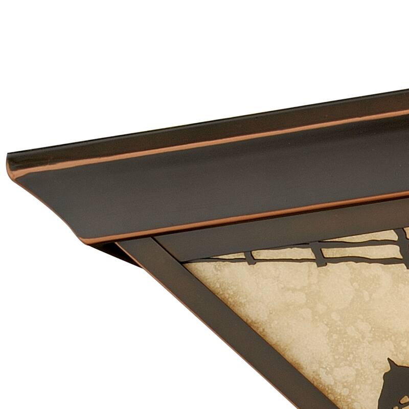 Trail Bronze Rustic Horse Cowboy Square Outdoor Flush Mount Ceiling Light - 14-in W x 7-in H x 14-in D