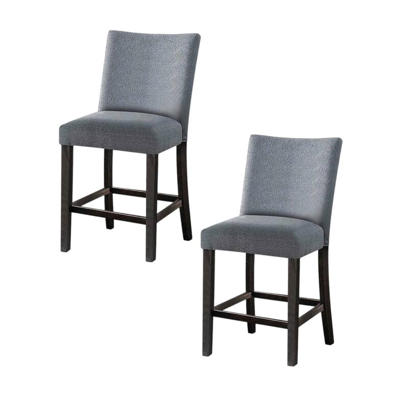 HomeRoots Set of Two 25" Gray and Espresso Fabric and Solid Wood Counter Height Bar Chairs