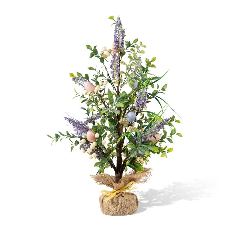 Glitzhome Easter Table Tree with Eggs Lavender Top Hat Decoration for Spring Party Supplies Props