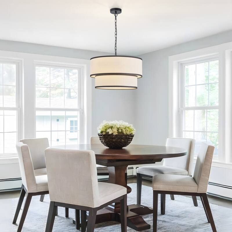 Starsky 5-Light White Fabric Drum Chandelier