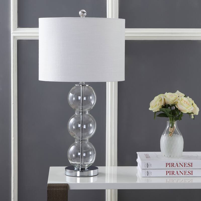 Ella 27" Glass Triple-Sphere LED Table Lamp, Mercury Silver/Chrome (Set of 2) by JONATHAN Y