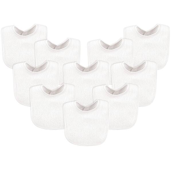 slide 1 of 1, Luvable Friends Baby Cotton Terry Bibs 10pk, White, One Size - White - One Size