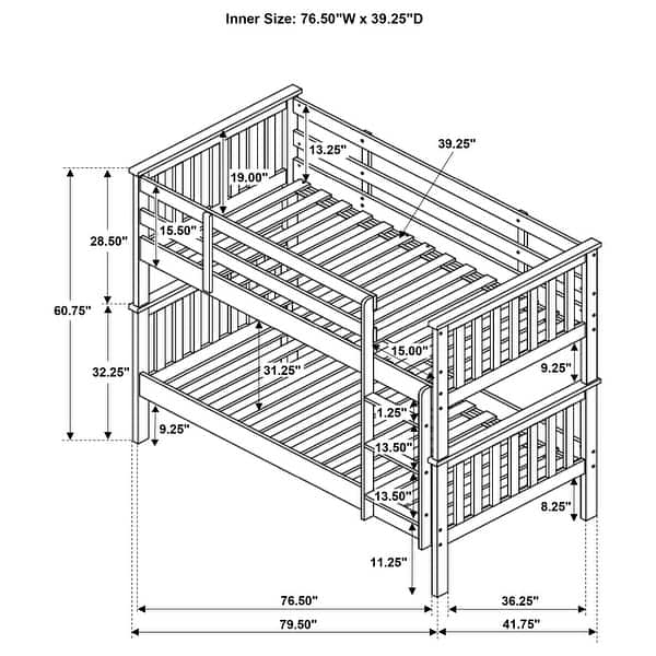 dimension image slide 0 of 3, Chapman Transitional Wood Frame Bunk Bed