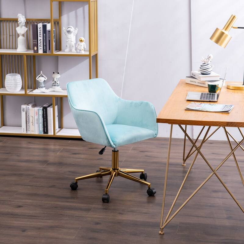 Modern Upholstered Home Office Chair with Adjustable Height & Gold Metal Legs, 360° Swivel
