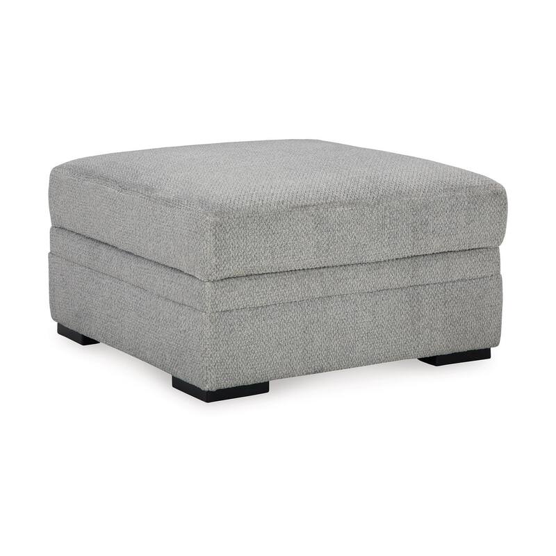 Viney Storage Ottoman with 4 Cupholders, Cement Gray Polyester 37 Inch
