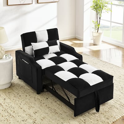 Velvet 3-in-1 Convertible Sleeper Chair with Pull-Out Bed & Adjustable Back