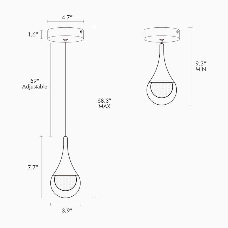 Modern Gold LED Crystal 1-Light Pendant Light for Kitchen Island Bedroom - Dia. 3.9" x H 7.7"
