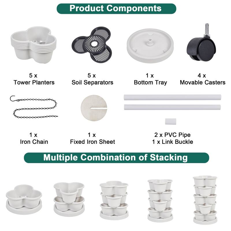 Vertical Strawberry Planter 5 Tier Hanging Vertical Gardening Planter Stackable Garden Tower Pot for Strawberries Flowers