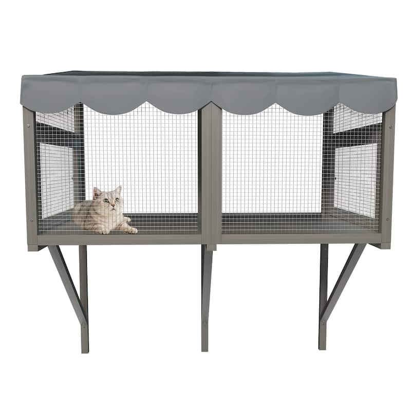 Secure Comfortable Wooden Window Box Enclosure for Cats - Gray