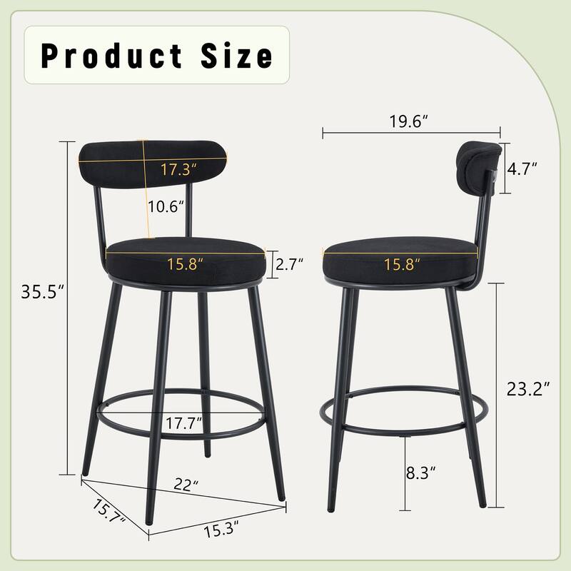 Roomfitters Ergonomic Bar Chairs with Breathable Cushions, High Legs 35.5'' Height, 2-Piece Set for Kitchen or Bar