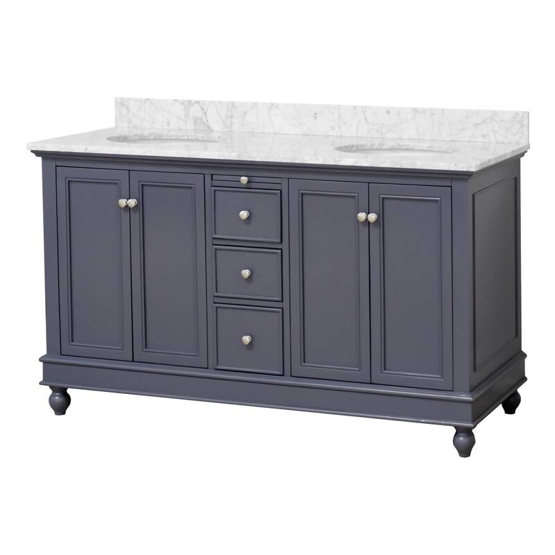 KitchenBathCollection Bella 60" Double Bathroom Vanity with Carrara Marble Top